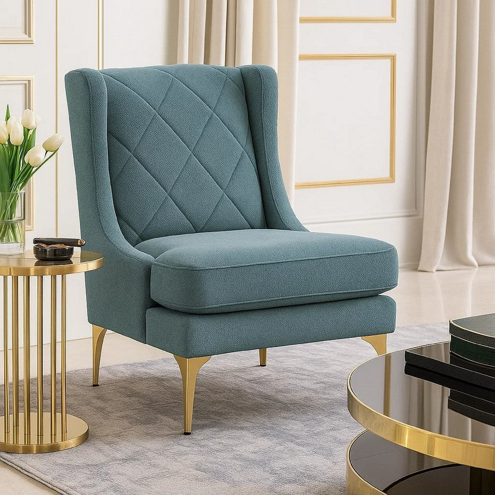 Svy Wingback Accent Chair, Blue Chenille Cushion, Gold Metal Legs