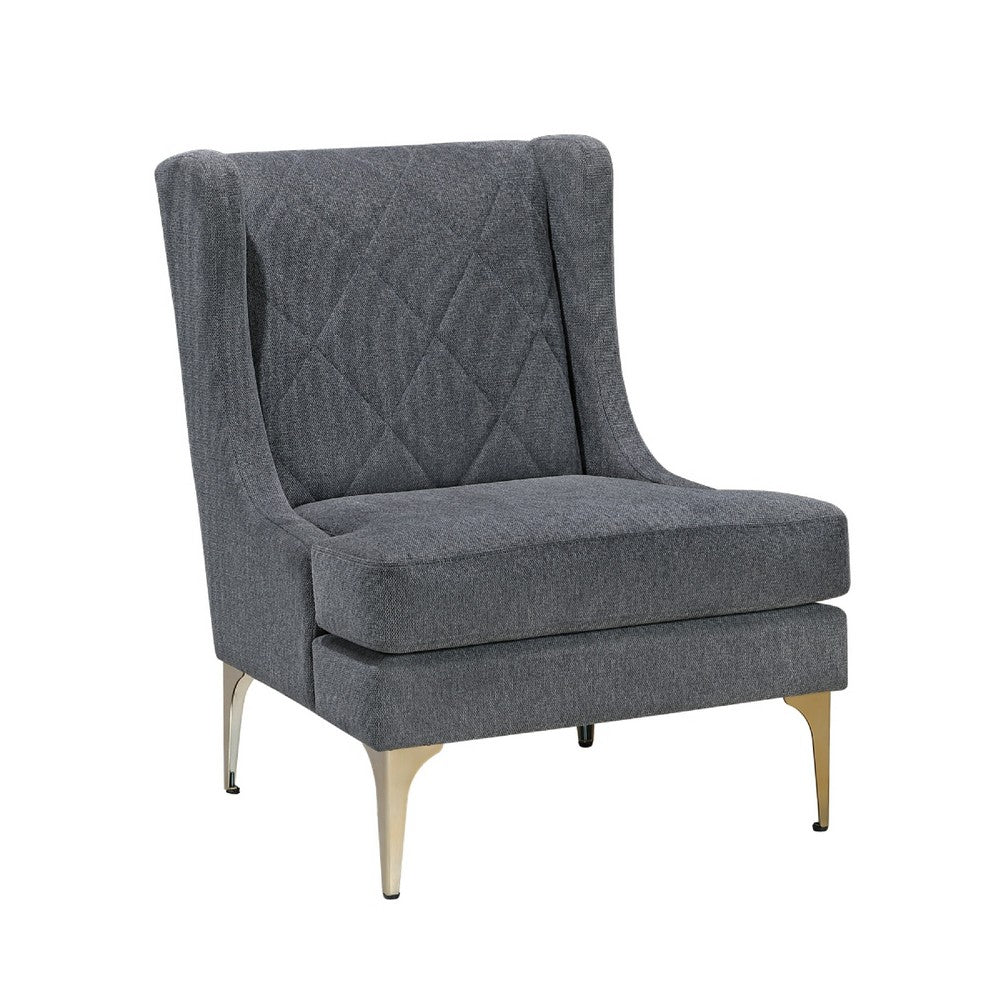 Svy Wingback Accent Chair, Dark Gray Chenille Cushion, Gold Metal Legs