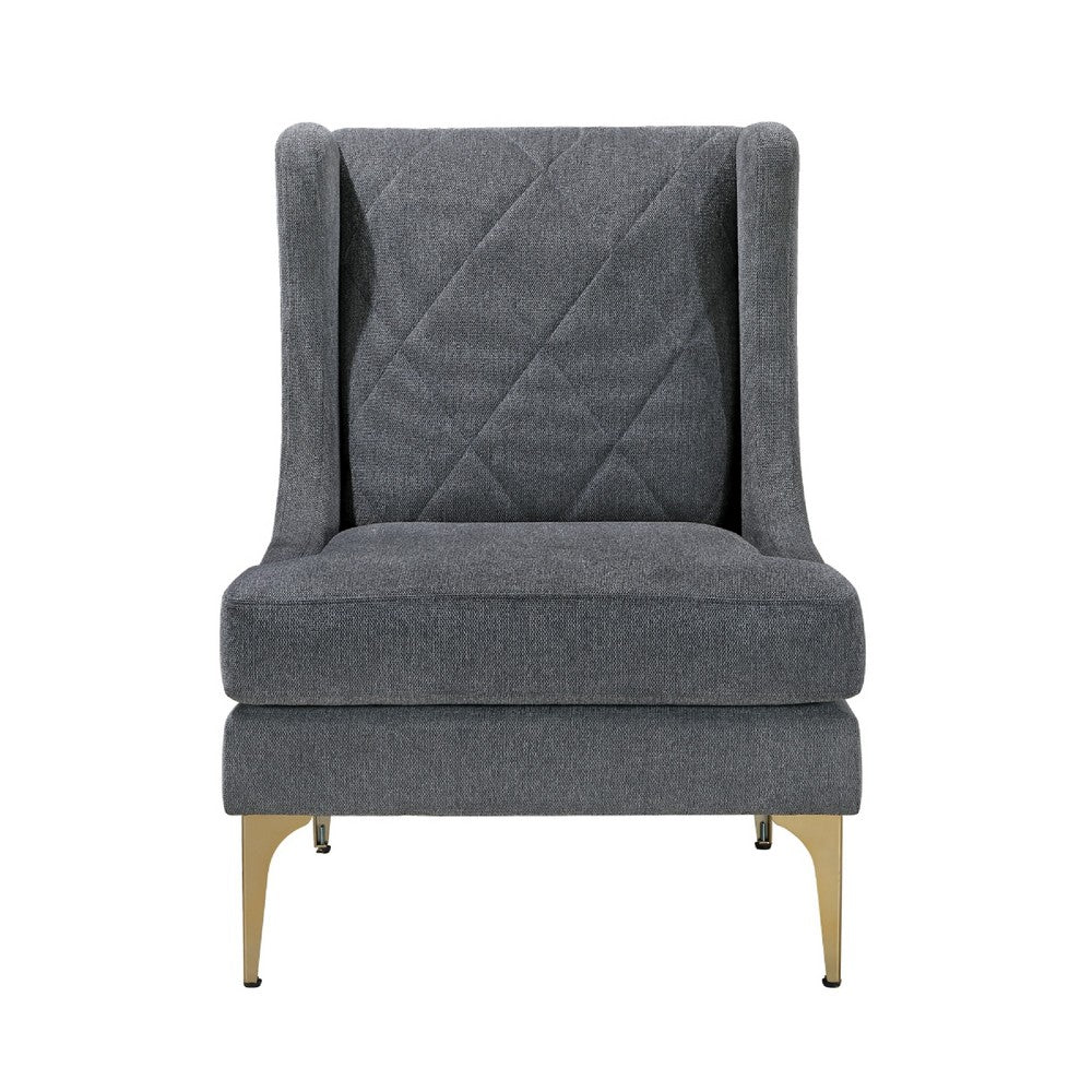 Svy Wingback Accent Chair, Dark Gray Chenille Cushion, Gold Metal Legs