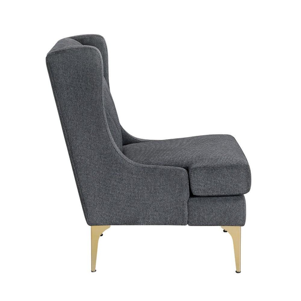 Svy Wingback Accent Chair, Dark Gray Chenille Cushion, Gold Metal Legs