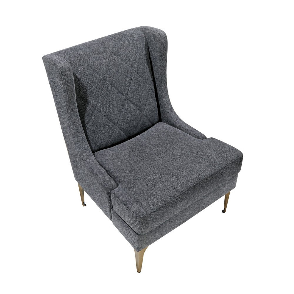 Svy Wingback Accent Chair, Dark Gray Chenille Cushion, Gold Metal Legs