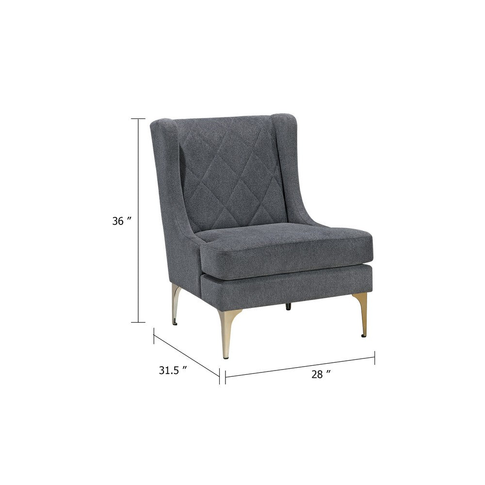 Svy Wingback Accent Chair, Dark Gray Chenille Cushion, Gold Metal Legs