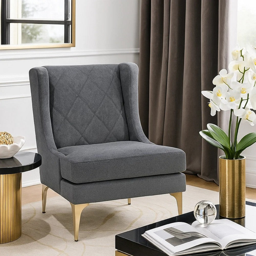 Svy Wingback Accent Chair, Dark Gray Chenille Cushion, Gold Metal Legs