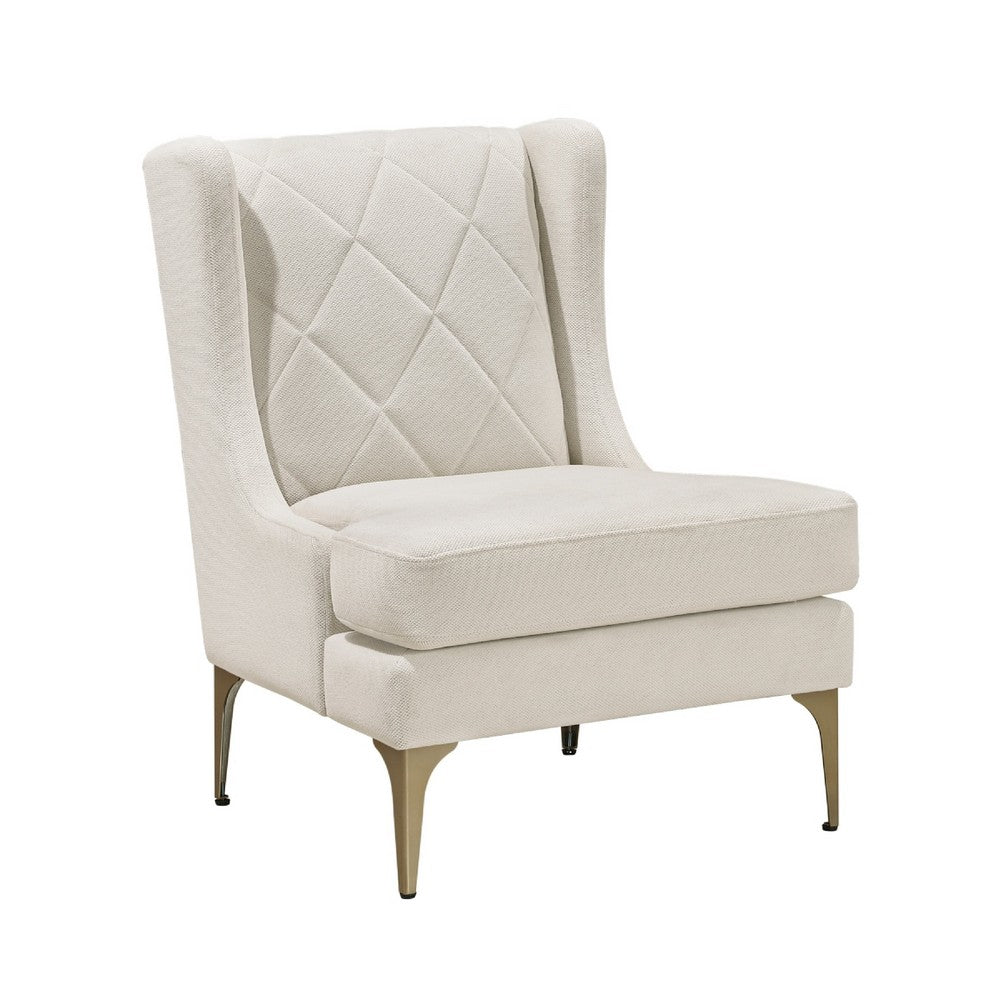 Svy Wingback Accent Chair, Taupe Chenille Cushion, Gold Metal Legs