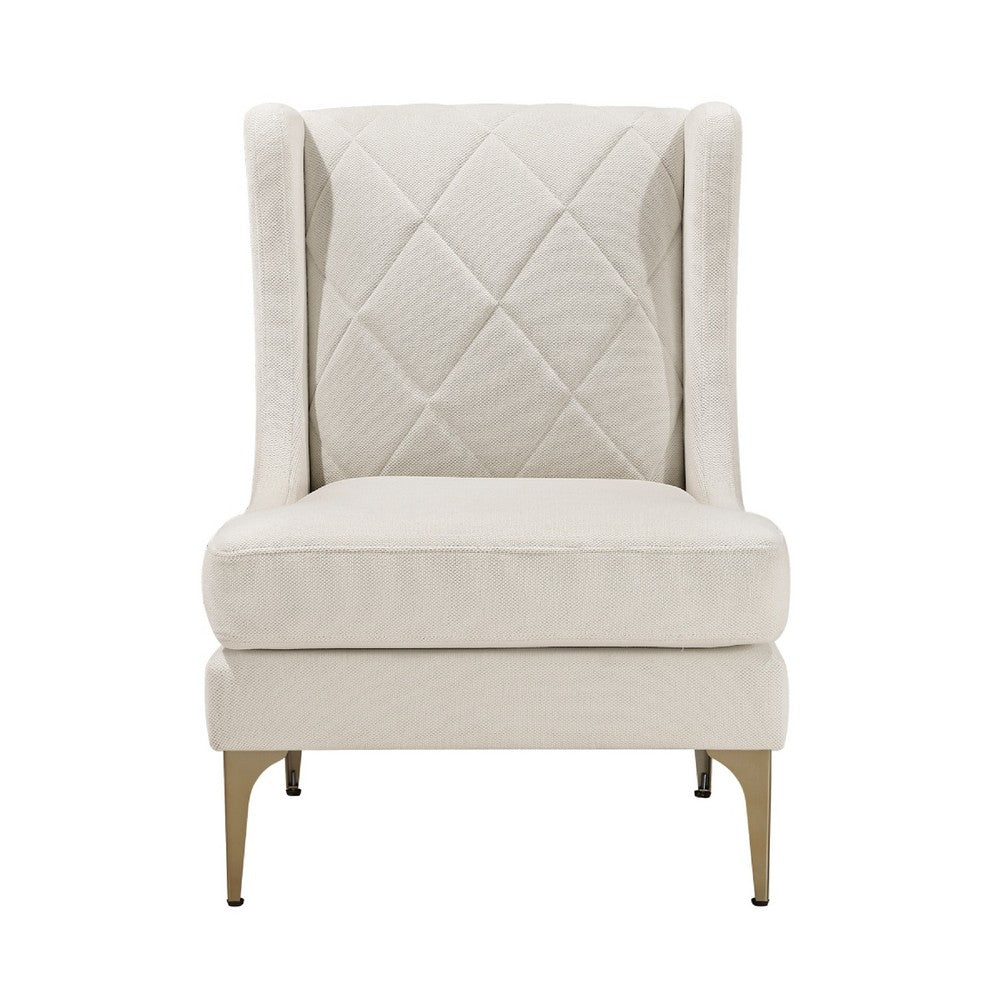 Svy Wingback Accent Chair, Taupe Chenille Cushion, Gold Metal Legs