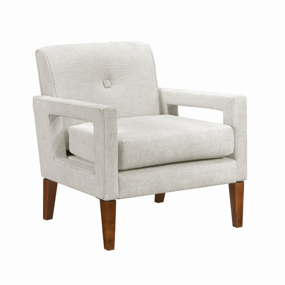 Bei Armchair, Beige Chenille Cushion, Walnut Brown Solid Wood