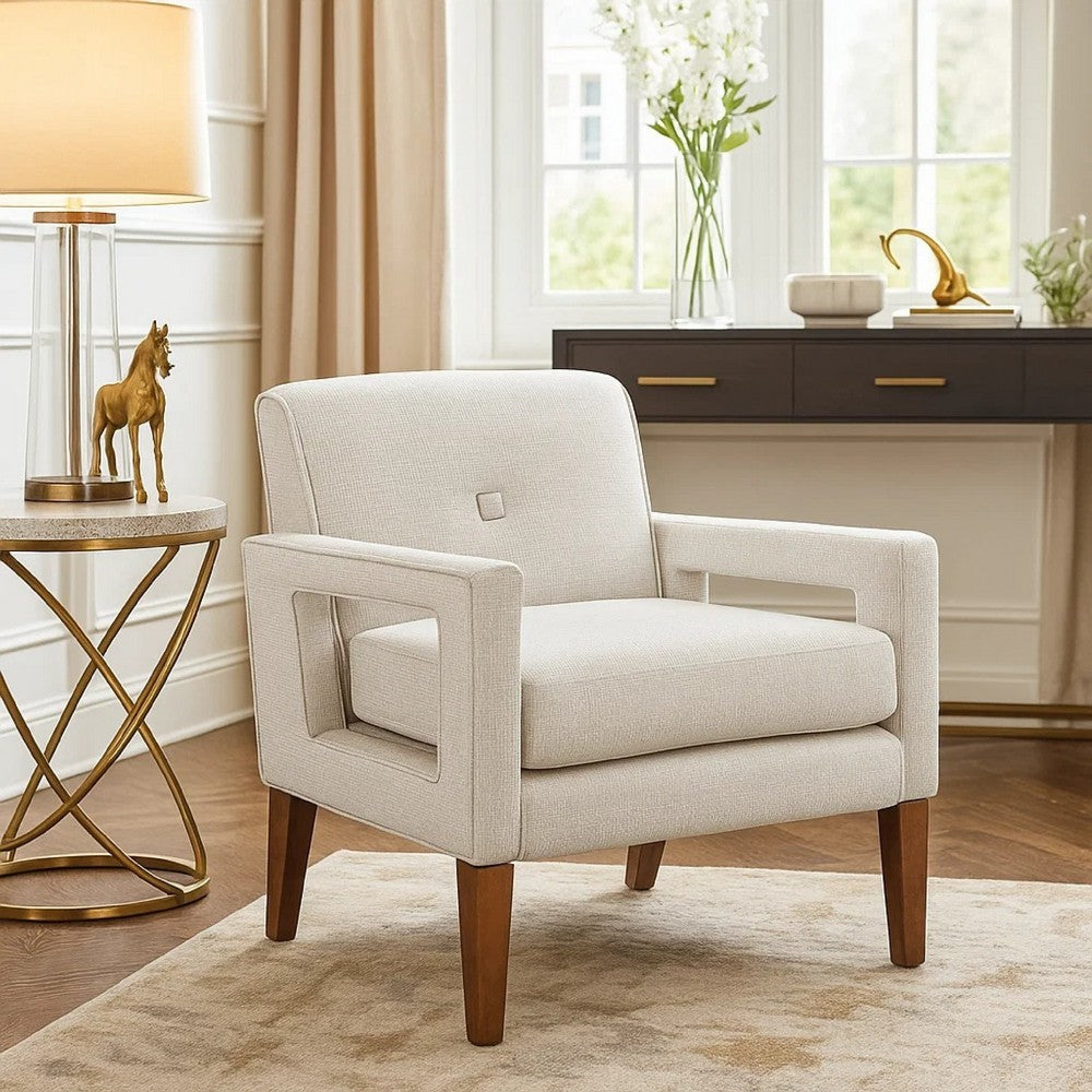 Bei Armchair, Beige Chenille Cushion, Walnut Brown Solid Wood