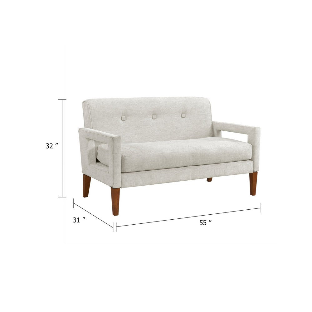 Bei Loveseat, Beige Chenille Cushion, Walnut Brown Solid Wood, 55"