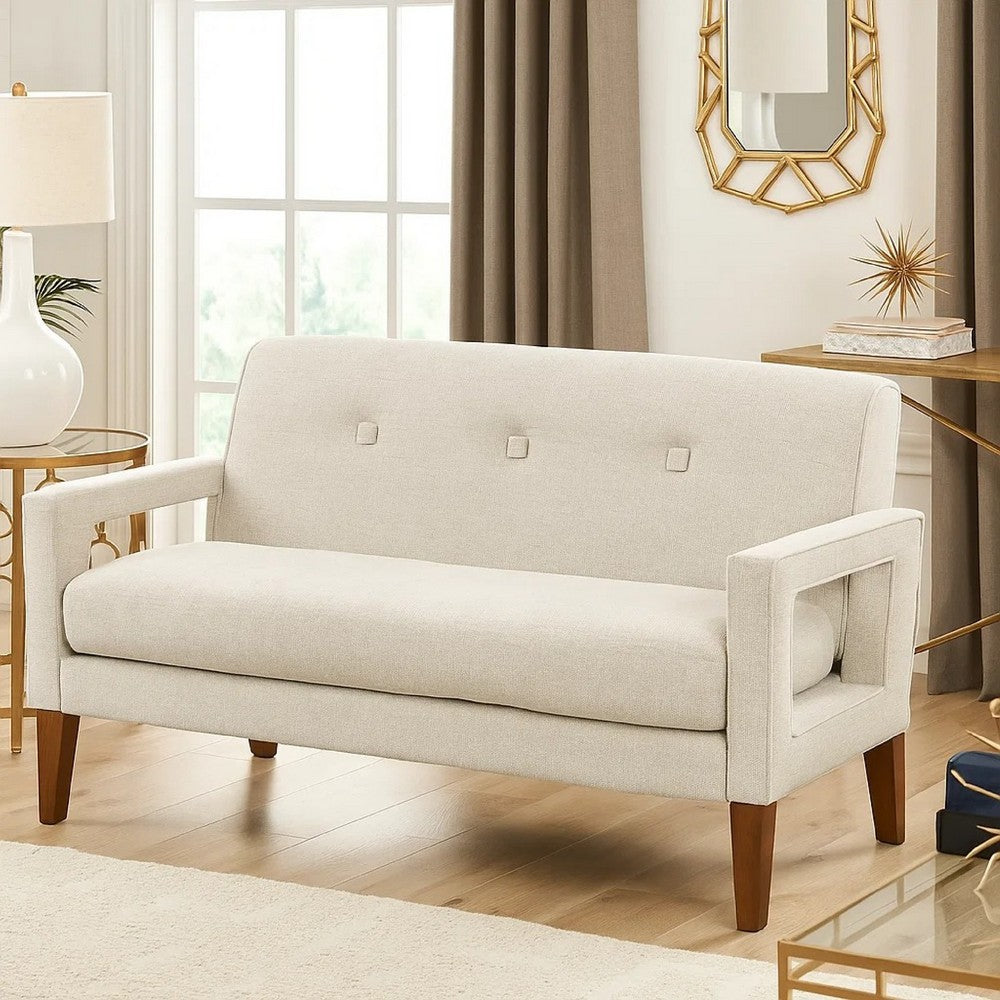 Bei Loveseat, Beige Chenille Cushion, Walnut Brown Solid Wood, 55"