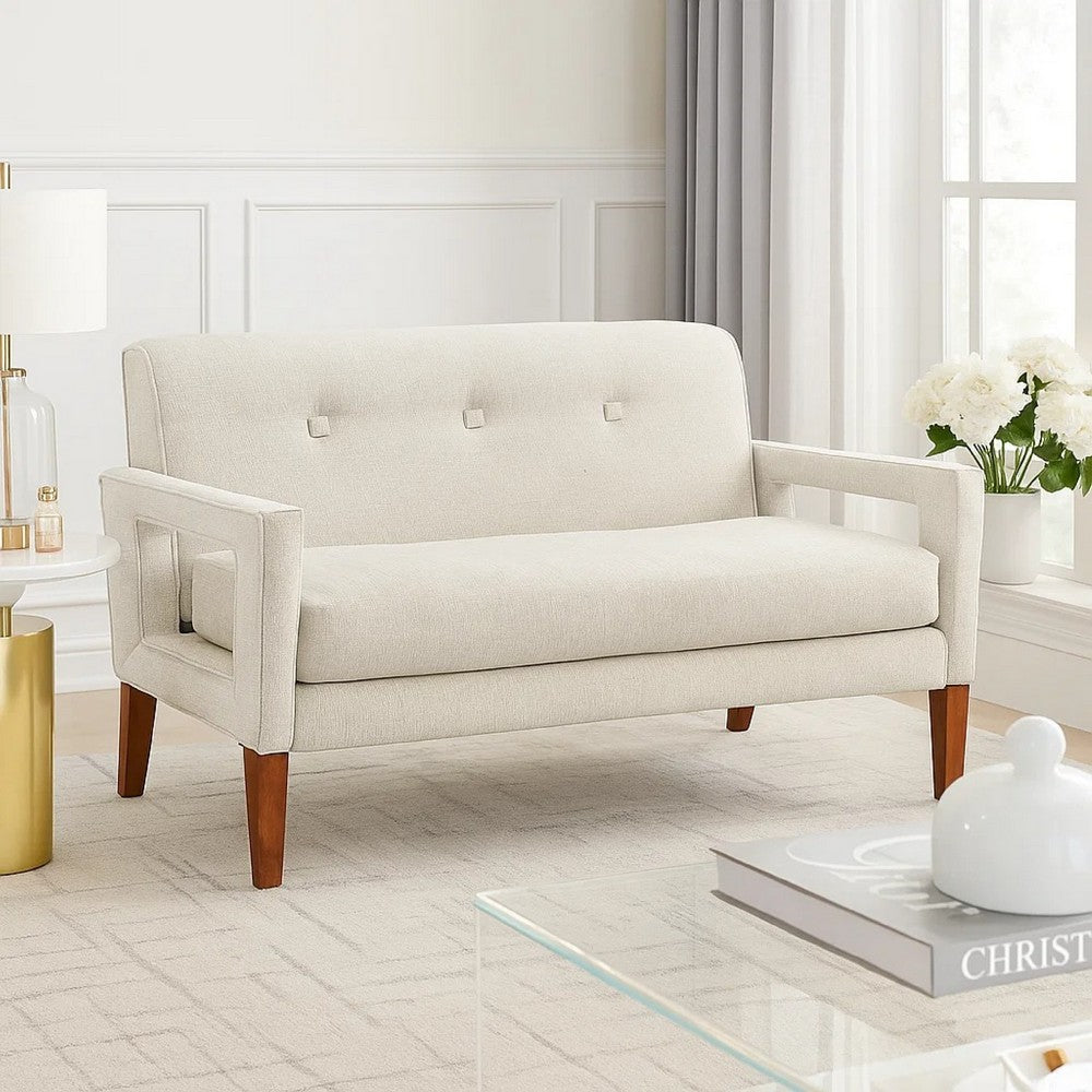 Bei Loveseat, Beige Chenille Cushion, Walnut Brown Solid Wood, 55"
