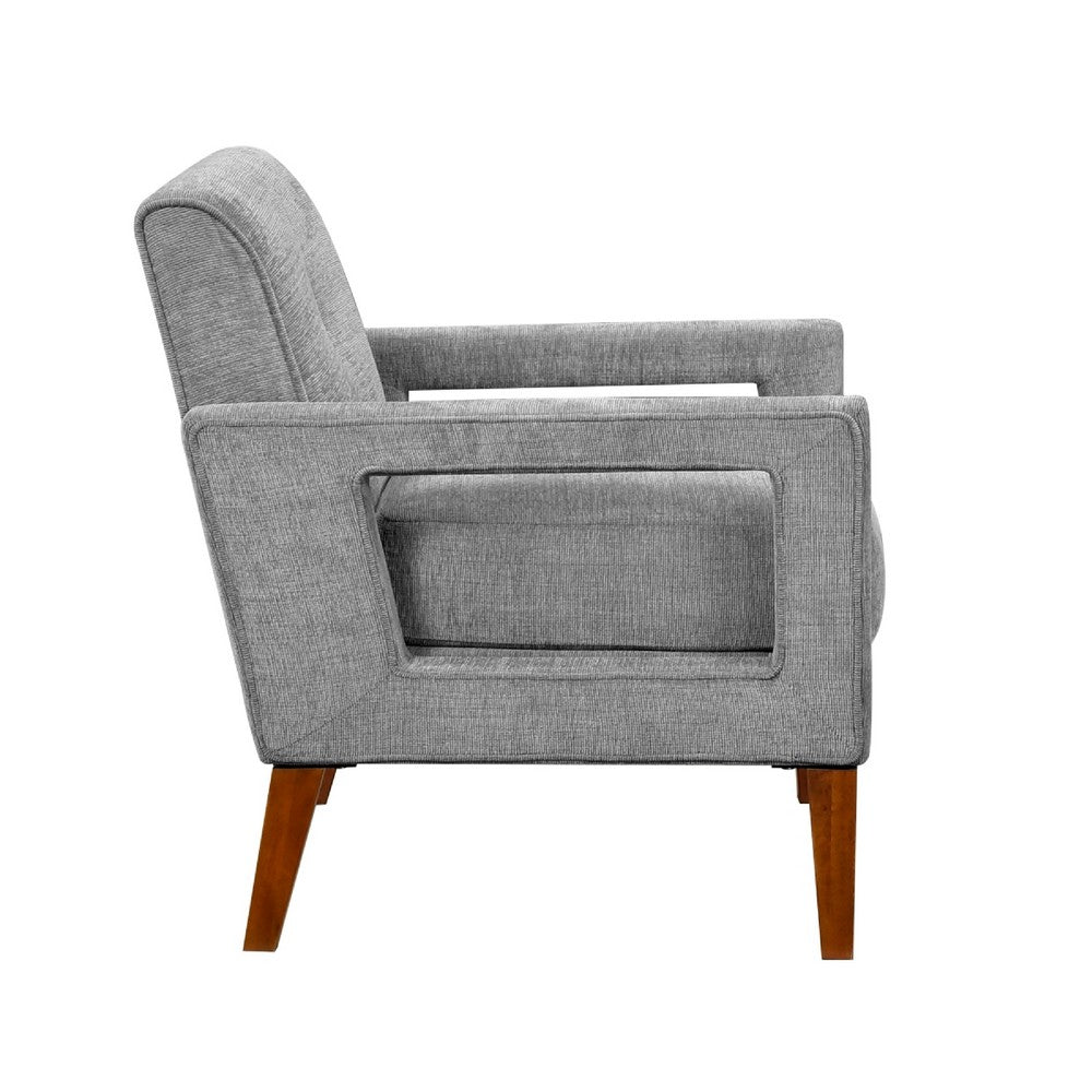 Bei Armchair, Gray Chenille Cushion, Walnut Brown Solid Wood
