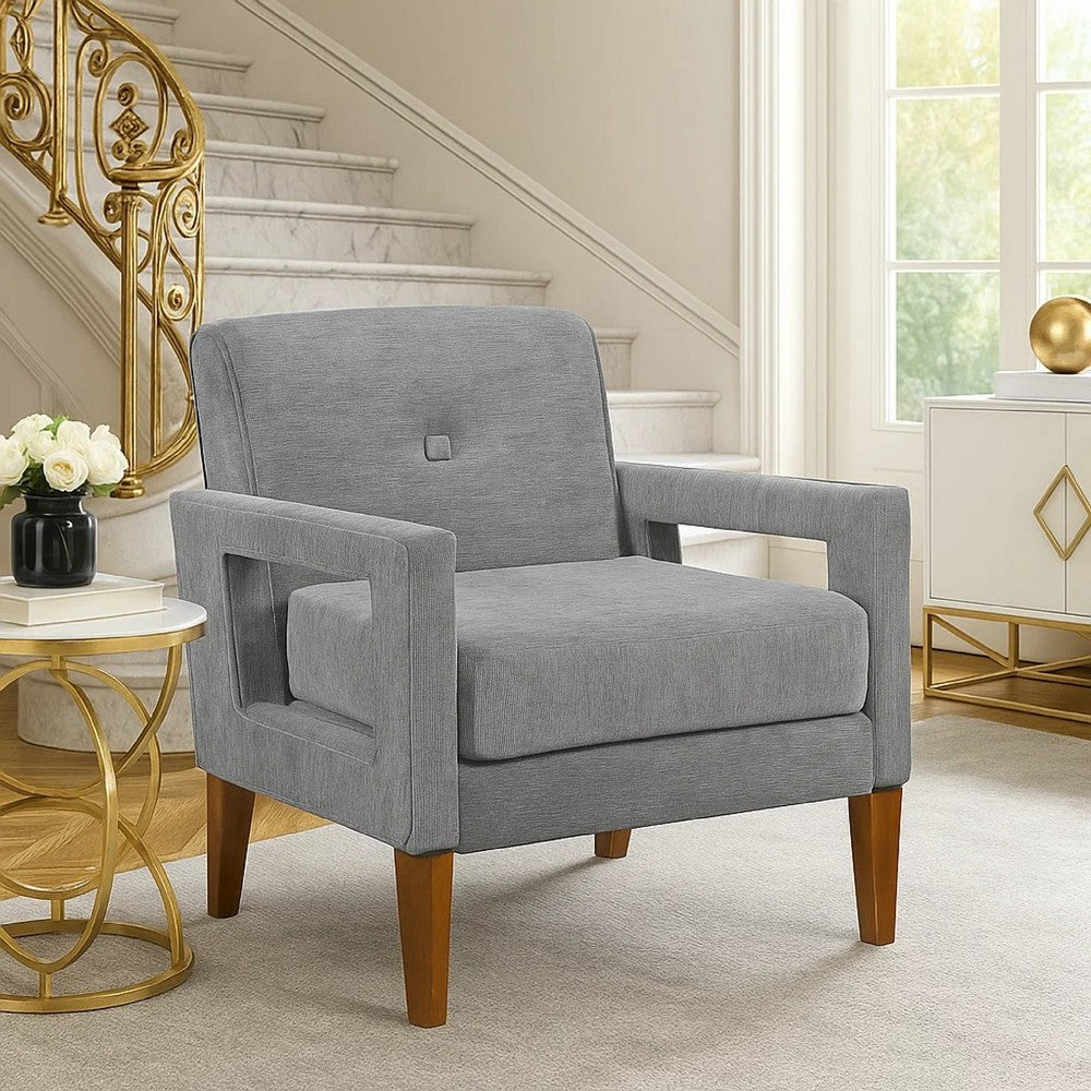 Bei Armchair, Gray Chenille Cushion, Walnut Brown Solid Wood