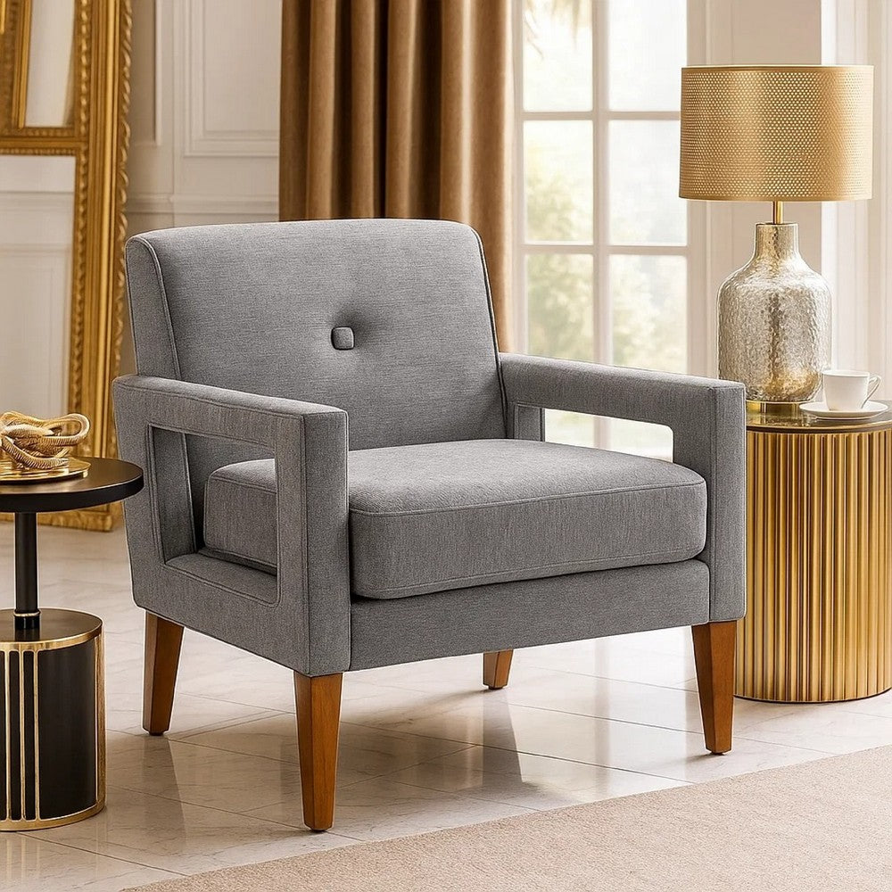 Bei Armchair, Gray Chenille Cushion, Walnut Brown Solid Wood