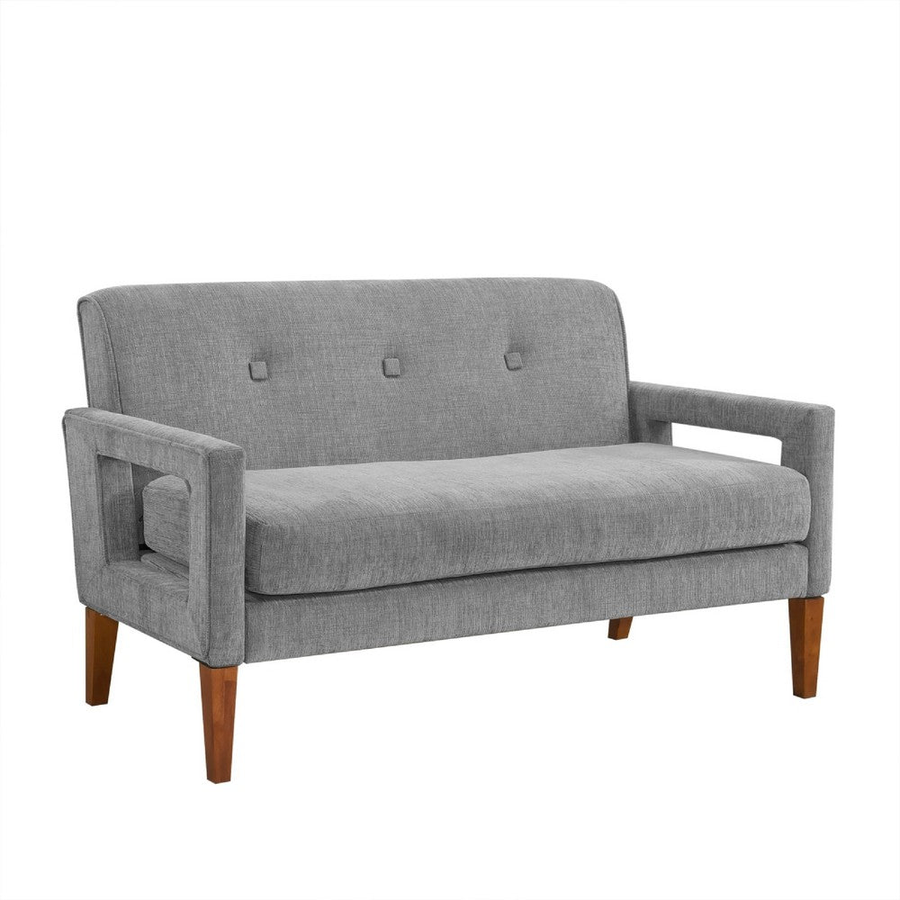 Bei Loveseat, Gray Chenille Cushion, Walnut Brown Solid Wood, 55"