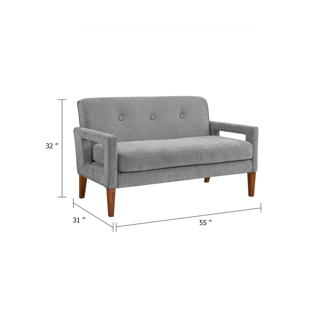 Bei Loveseat, Gray Chenille Cushion, Walnut Brown Solid Wood, 55"