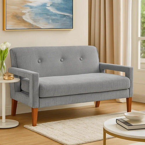 Bei Loveseat, Gray Chenille Cushion, Walnut Brown Solid Wood, 55"