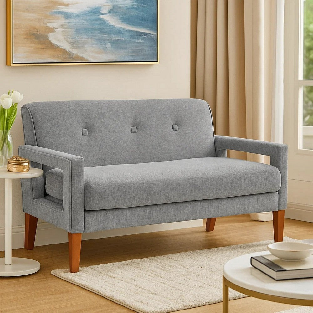 Bei Loveseat, Gray Chenille Cushion, Walnut Brown Solid Wood, 55"