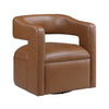 Cera Swivel Chair, Barrel Back, Camel Brown Faux Leather Upholstery