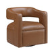 Cera Swivel Chair, Barrel Back, Camel Brown Faux Leather Upholstery