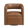 Cera Swivel Chair, Barrel Back, Camel Brown Faux Leather Upholstery