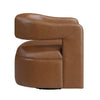 Cera Swivel Chair, Barrel Back, Camel Brown Faux Leather Upholstery