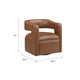 Cera Swivel Chair, Barrel Back, Camel Brown Faux Leather Upholstery