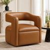 Cera Swivel Chair, Barrel Back, Camel Brown Faux Leather Upholstery