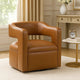 Cera Swivel Chair, Barrel Back, Camel Brown Faux Leather Upholstery