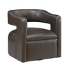 Cera Swivel Chair, Barrel Back, Coffee Brown Faux Leather Upholstery