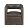 Cera Swivel Chair, Barrel Back, Coffee Brown Faux Leather Upholstery
