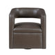 Cera Swivel Chair, Barrel Back, Coffee Brown Faux Leather Upholstery