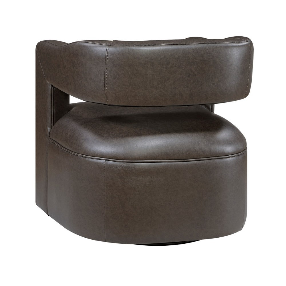 Cera Swivel Chair, Barrel Back, Coffee Brown Faux Leather Upholstery