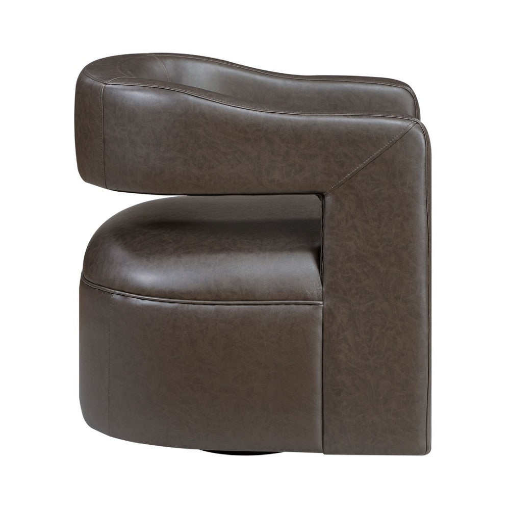 Cera Swivel Chair, Barrel Back, Coffee Brown Faux Leather Upholstery