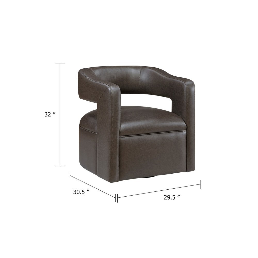 Cera Swivel Chair, Barrel Back, Coffee Brown Faux Leather Upholstery