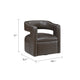 Cera Swivel Chair, Barrel Back, Coffee Brown Faux Leather Upholstery