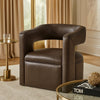 Cera Swivel Chair, Barrel Back, Coffee Brown Faux Leather Upholstery