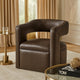 Cera Swivel Chair, Barrel Back, Coffee Brown Faux Leather Upholstery