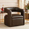 Cera Swivel Chair, Barrel Back, Coffee Brown Faux Leather Upholstery