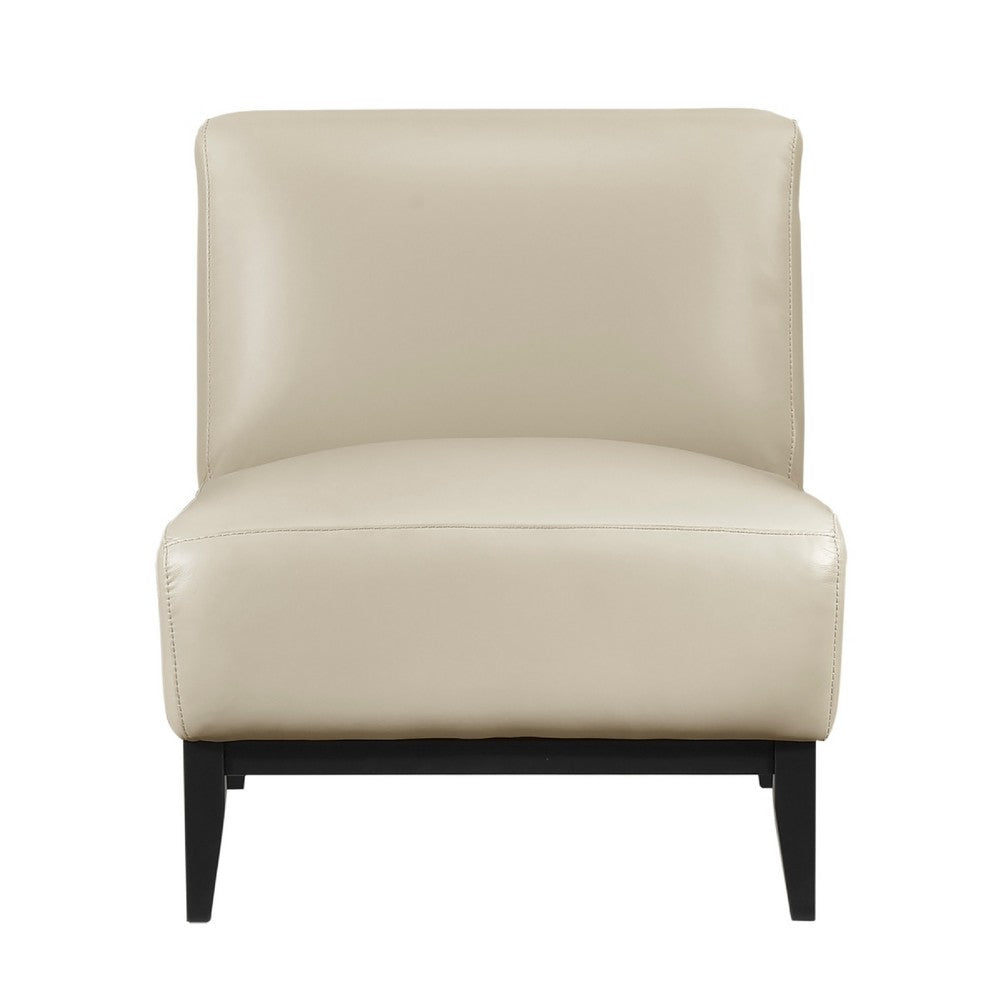 Hoy Accent Chair, Beige Top Grain Leather, Black Solid Wood Legs