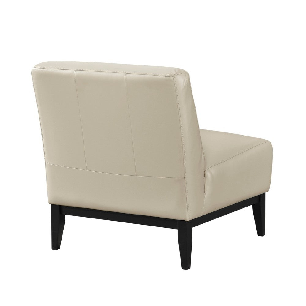 Hoy Accent Chair, Beige Top Grain Leather, Black Solid Wood Legs