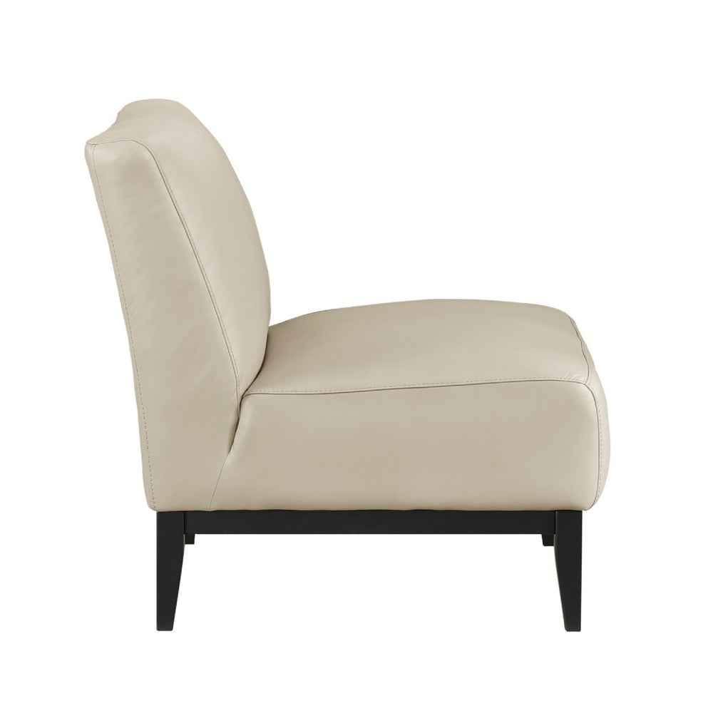 Hoy Accent Chair, Beige Top Grain Leather, Black Solid Wood Legs