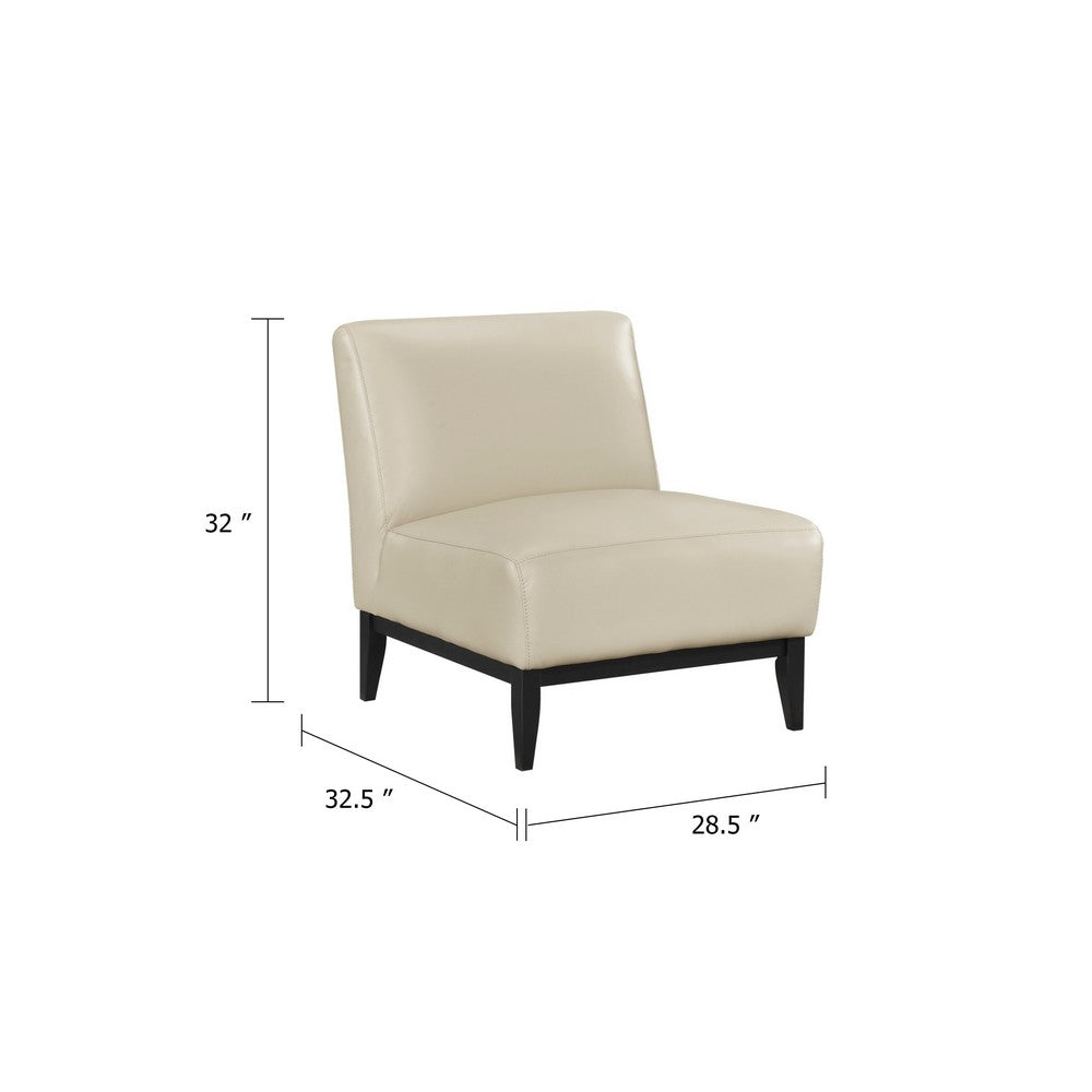 Hoy Accent Chair, Beige Top Grain Leather, Black Solid Wood Legs