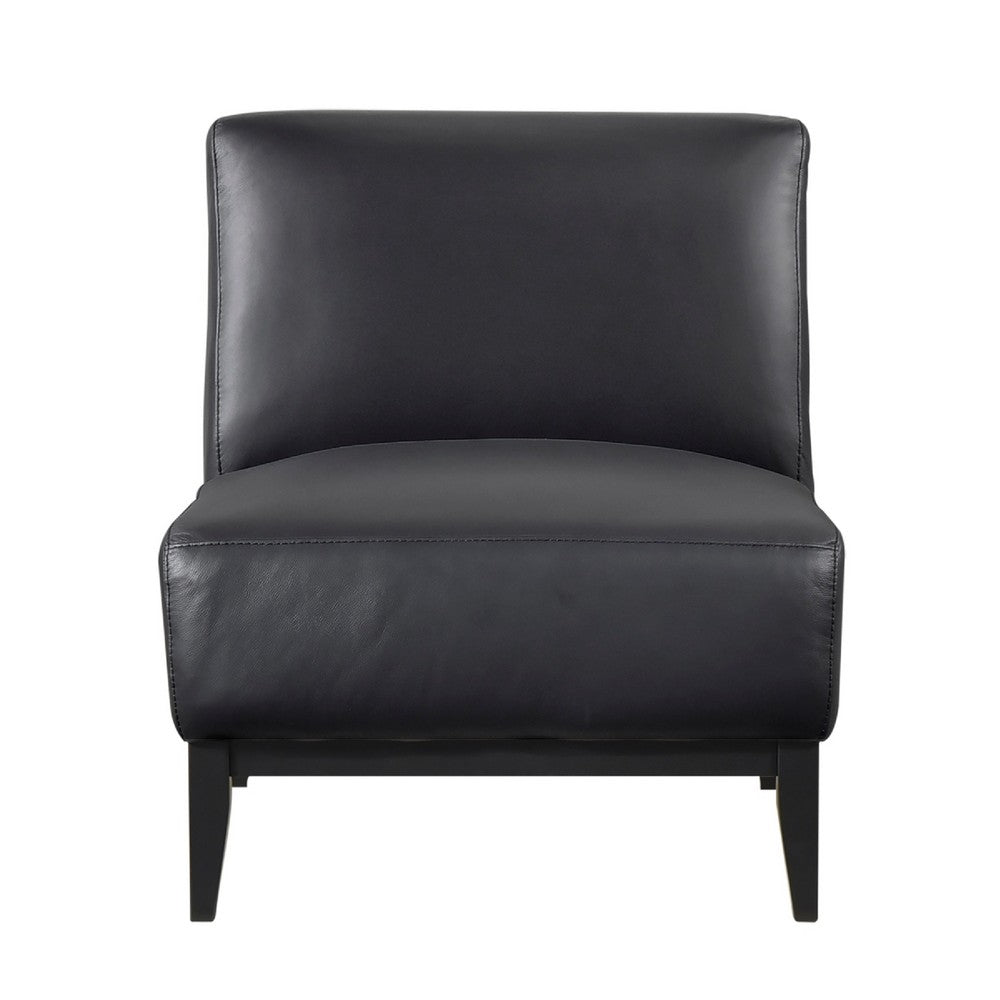 Hoy Accent Chair, Top Grain Leather Cushions, Black Solid Wood Legs