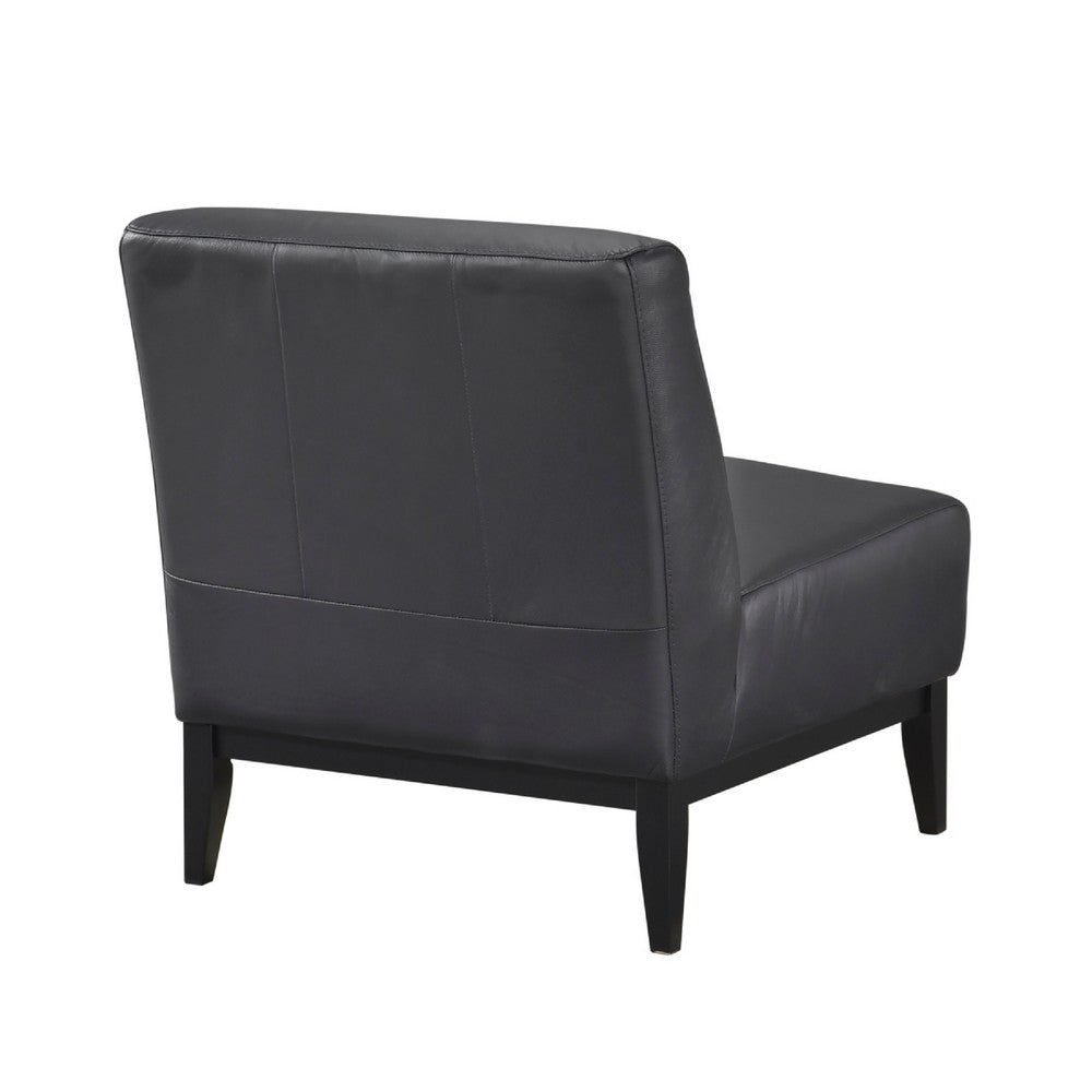 Hoy Accent Chair, Top Grain Leather Cushions, Black Solid Wood Legs