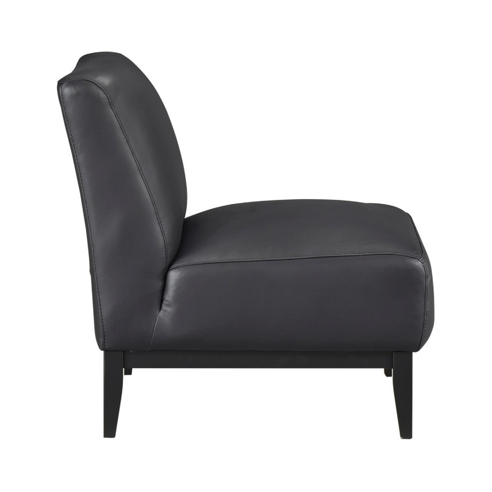 Hoy Accent Chair, Top Grain Leather Cushions, Black Solid Wood Legs