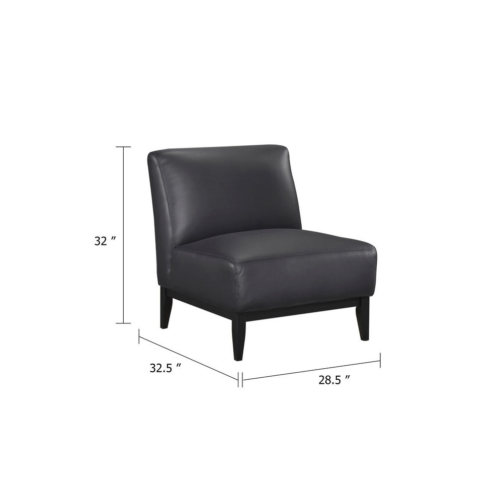 Hoy Accent Chair, Top Grain Leather Cushions, Black Solid Wood Legs