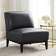 Hoy Accent Chair, Top Grain Leather Cushions, Black Solid Wood Legs