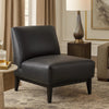 Hoy Accent Chair, Top Grain Leather Cushions, Black Solid Wood Legs