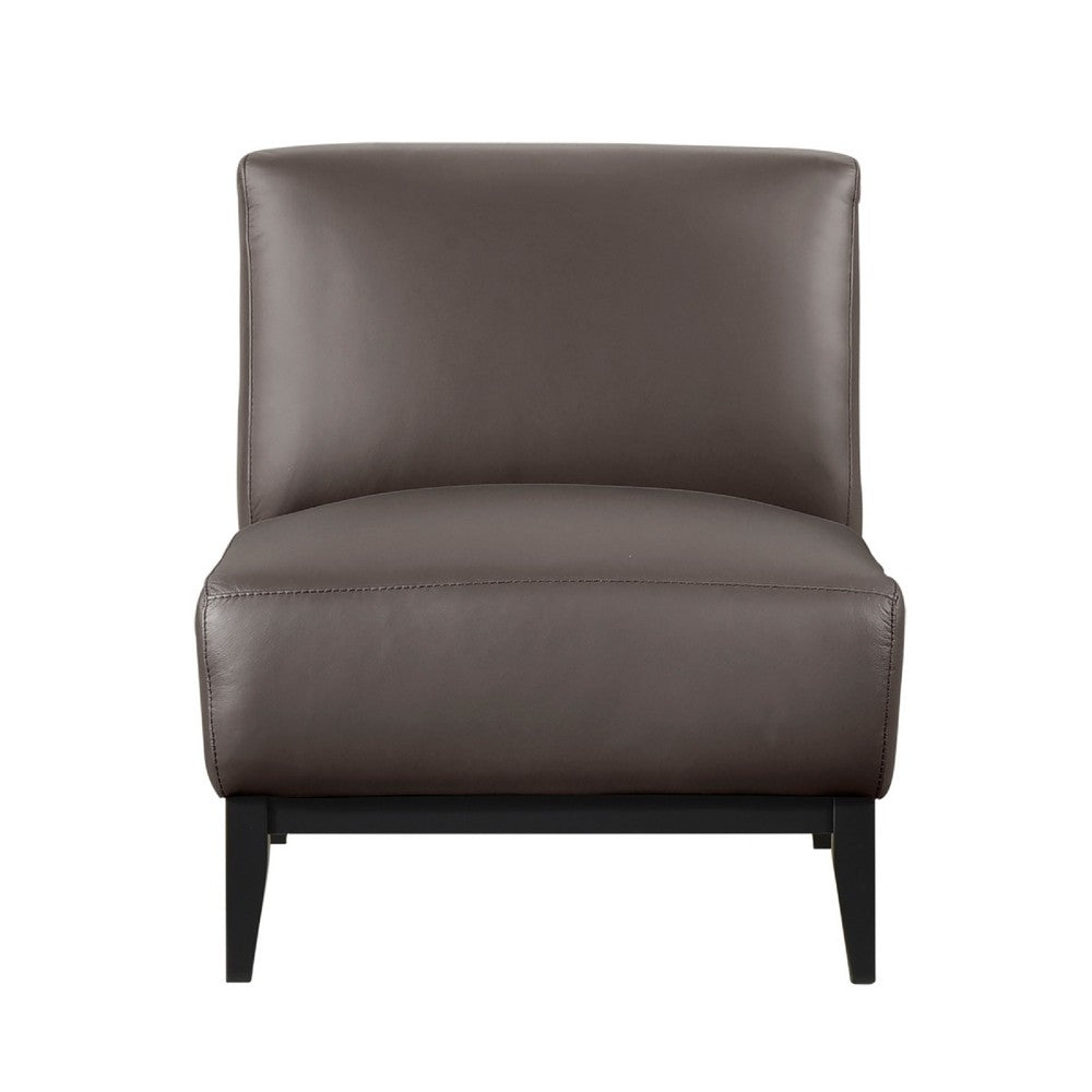 Hoy Accent Chair, Dark Brown Top Grain Leather, Black Solid Wood Legs