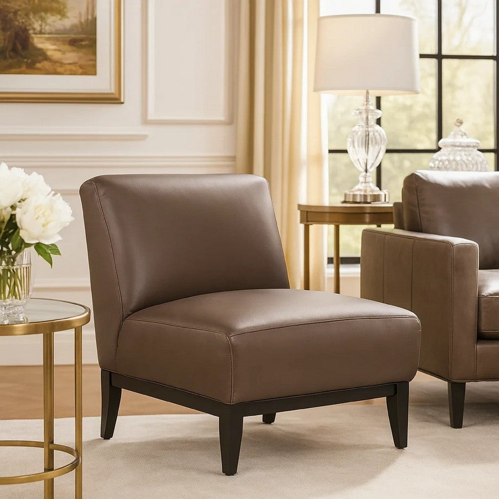 Hoy Accent Chair, Dark Brown Top Grain Leather, Black Solid Wood Legs